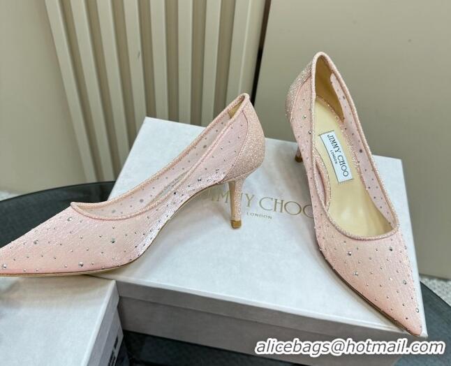 Popular Style Jimmy Choo Love Pumps 6.5cm in Glitters and Mesh with Strass Pink 1224030