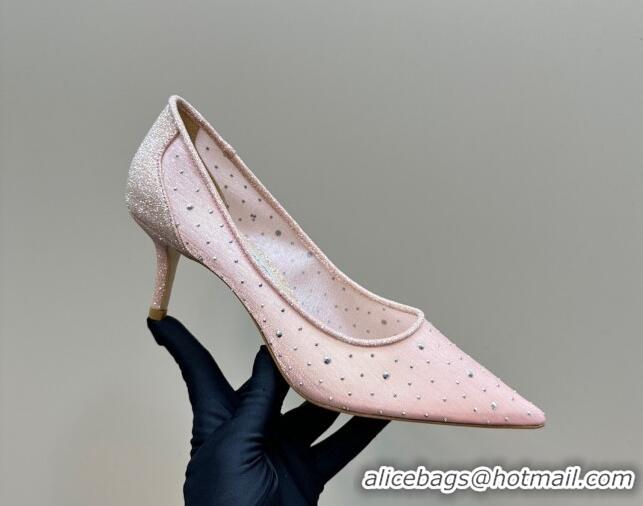 Popular Style Jimmy Choo Love Pumps 6.5cm in Glitters and Mesh with Strass Pink 1224030