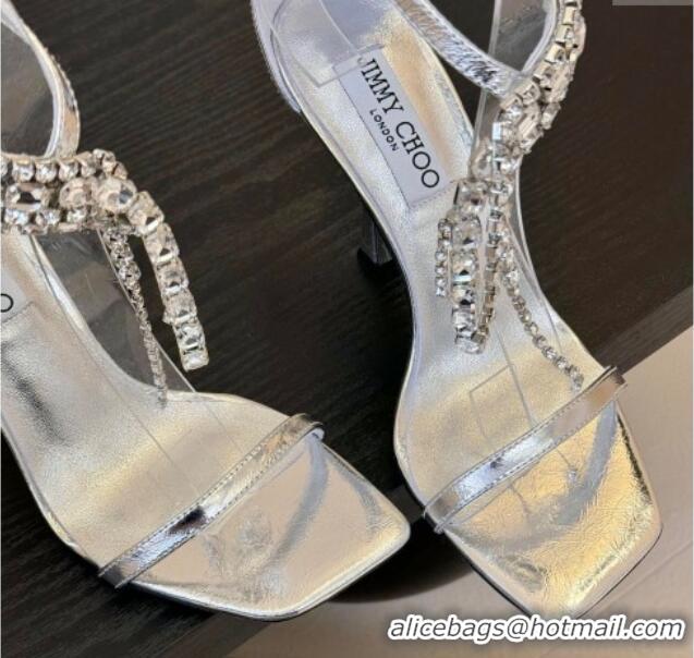 Buy Fashionable Jimmy Choo Verity Heel Sandals 9.5cm in Vintage Leather with Strass Strap Silver 0225012