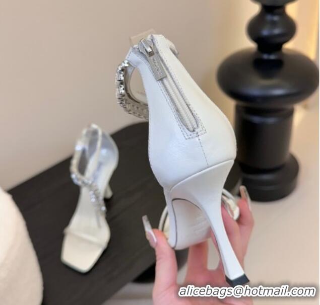 Luxury Cheap Jimmy Choo Verity Heel Sandals 9.5cm in Vintage Leather with Strass Strap White 0225013