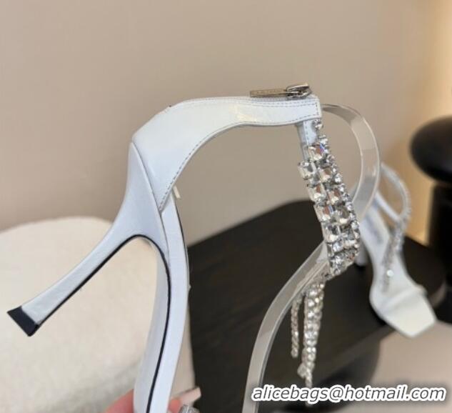 Luxury Cheap Jimmy Choo Verity Heel Sandals 9.5cm in Vintage Leather with Strass Strap White 0225013