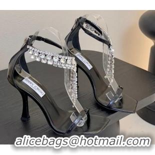 Good Looking Jimmy Choo Verity Heel Sandals 9.5cm in Vintage Leather with Strass Strap Black 0225014