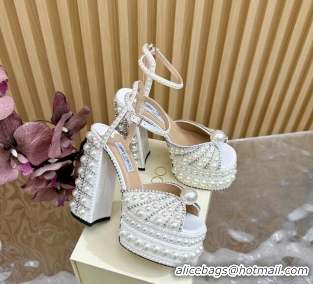 Charming Jimmy Choo Sacaria Platform Sandals 16cm in Pearls and Strass 0225015