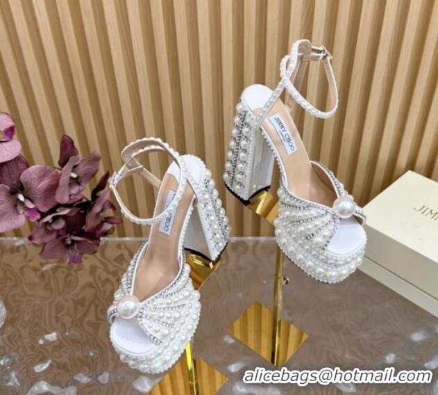 Charming Jimmy Choo Sacaria Platform Sandals 16cm in Pearls and Strass 0225015