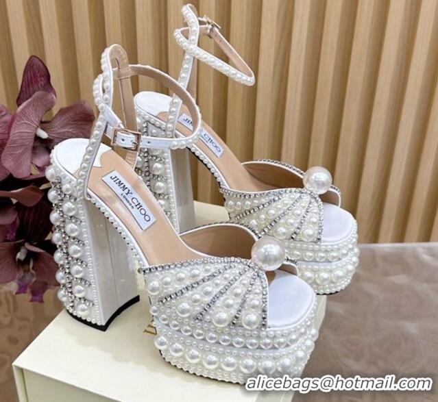 Charming Jimmy Choo Sacaria Platform Sandals 16cm in Pearls and Strass 0225015