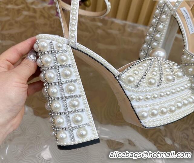 Charming Jimmy Choo Sacaria Platform Sandals 16cm in Pearls and Strass 0225015