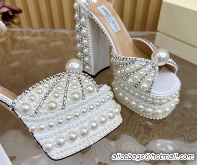 Charming Jimmy Choo Sacaria Platform Sandals 16cm in Pearls and Strass 0225015