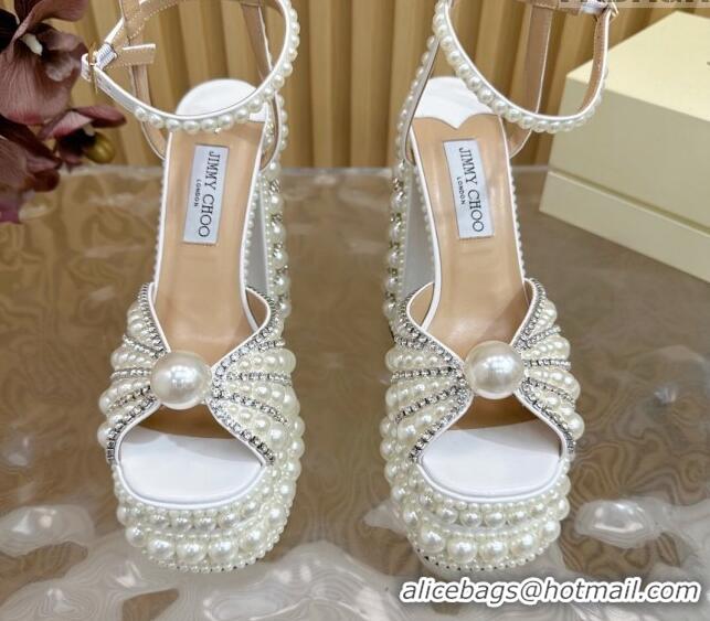 Charming Jimmy Choo Sacaria Platform Sandals 16cm in Pearls and Strass 0225015