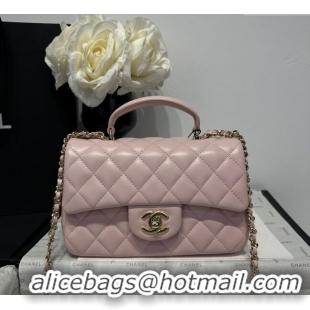 Luxury Cheap Chanel Coco Lambskin Mini Flap Bag with Top Handle AS2431 Pale Pink 2025