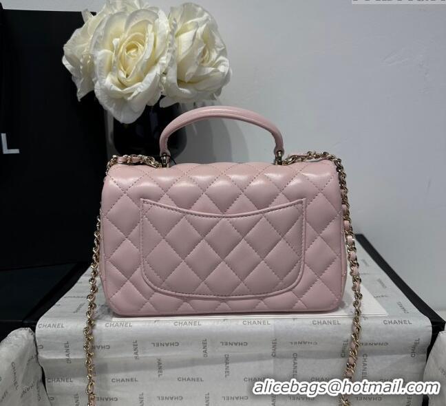 Luxury Cheap Chanel Coco Lambskin Mini Flap Bag with Top Handle AS2431 Pale Pink 2025