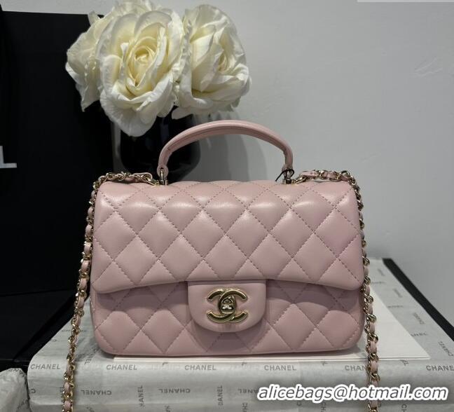 Luxury Cheap Chanel Coco Lambskin Mini Flap Bag with Top Handle AS2431 Pale Pink 2025