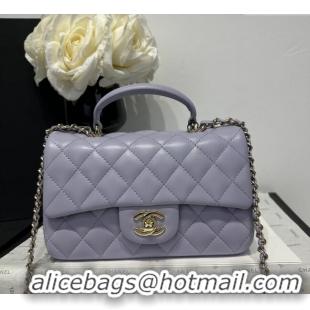 Cheap Wholesale Chanel Coco Lambskin Mini Flap Bag with Top Handle AS2431 Pale Purple 2025