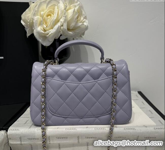 Cheap Wholesale Chanel Coco Lambskin Mini Flap Bag with Top Handle AS2431 Pale Purple 2025