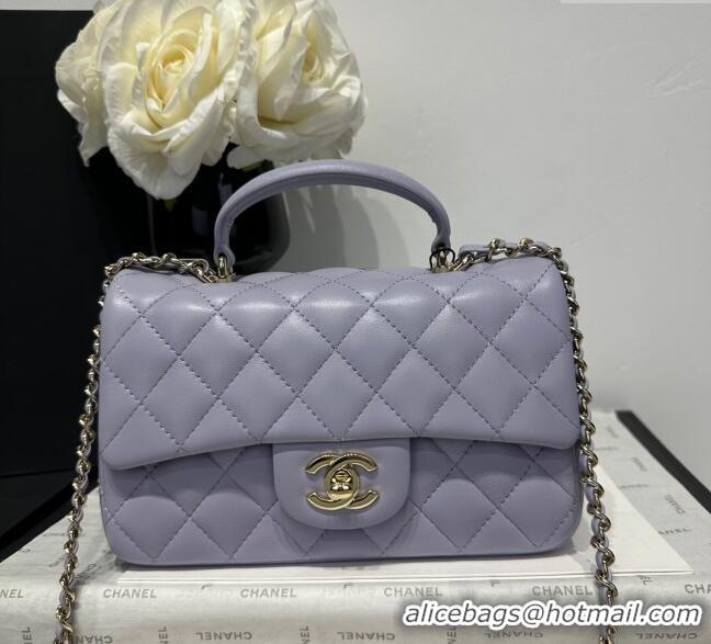 Cheap Wholesale Chanel Coco Lambskin Mini Flap Bag with Top Handle AS2431 Pale Purple 2025