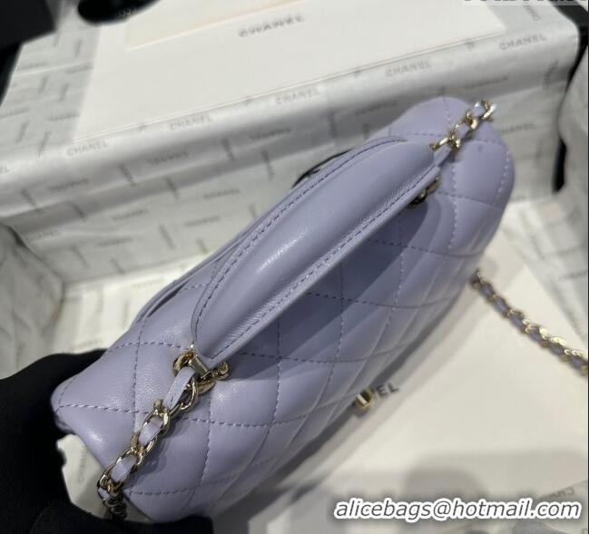 Cheap Wholesale Chanel Coco Lambskin Mini Flap Bag with Top Handle AS2431 Pale Purple 2025