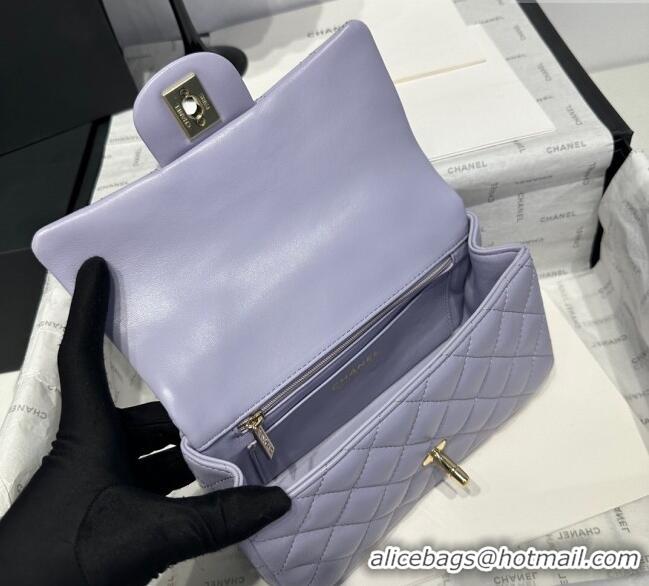 Cheap Wholesale Chanel Coco Lambskin Mini Flap Bag with Top Handle AS2431 Pale Purple 2025