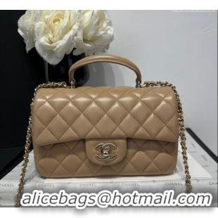 Spot Bulk Chanel Coco Lambskin Mini Flap Bag with Top Handle AS2431 Khaki 2025