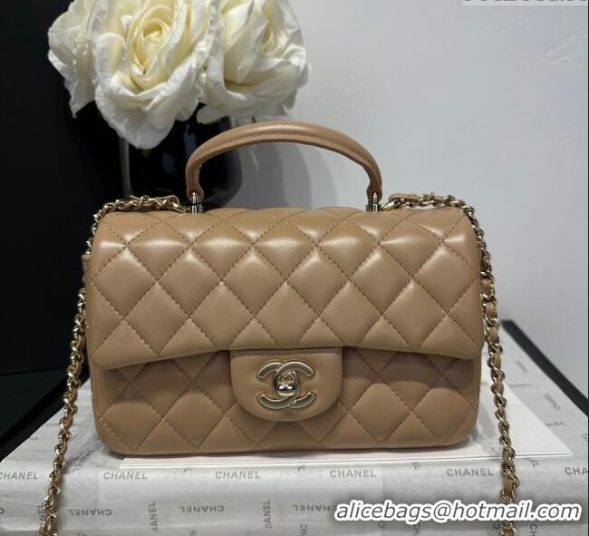 Spot Bulk Chanel Coco Lambskin Mini Flap Bag with Top Handle AS2431 Khaki 2025