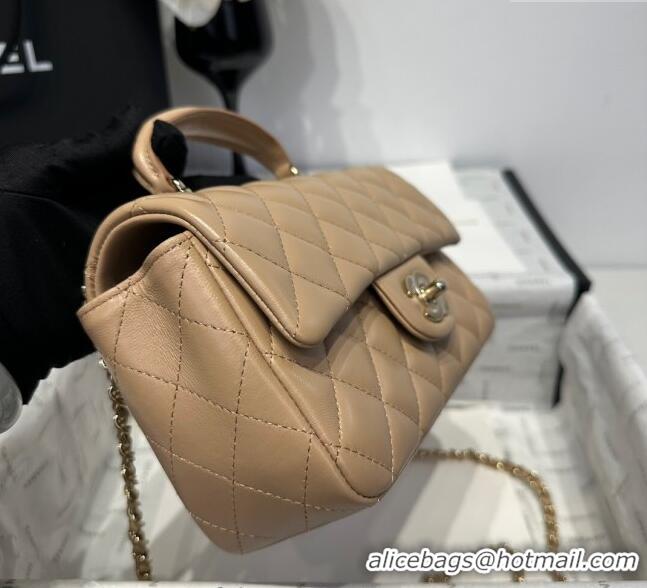 Spot Bulk Chanel Coco Lambskin Mini Flap Bag with Top Handle AS2431 Khaki 2025