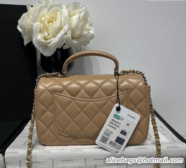 Spot Bulk Chanel Coco Lambskin Mini Flap Bag with Top Handle AS2431 Khaki 2025