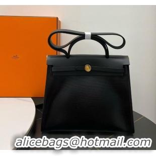 Trendy Design Hermes HerBag 31cm Zip Bag In Canvas and Calf Leather H5412 Black 2025