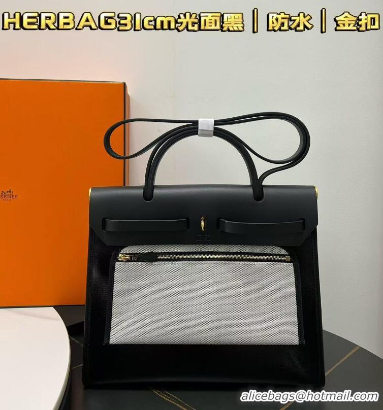 Trendy Design Hermes HerBag 31cm Zip Bag In Canvas and Calf Leather H5412 Black 2025