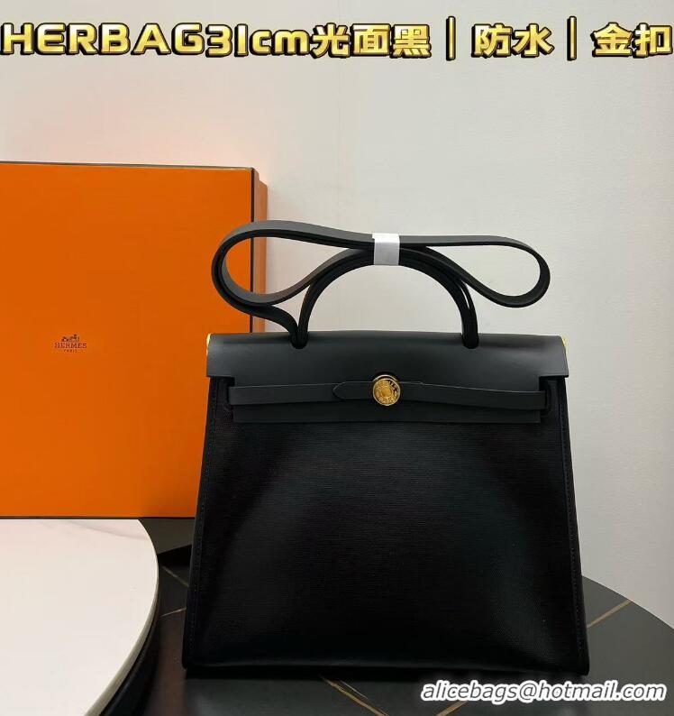 Trendy Design Hermes HerBag 31cm Zip Bag In Canvas and Calf Leather H5412 Black 2025