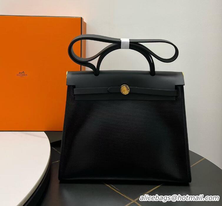 Trendy Design Hermes HerBag 31cm Zip Bag In Canvas and Calf Leather H5412 Black 2025