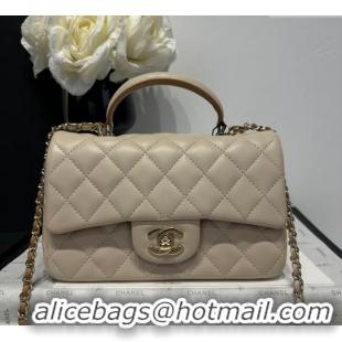 Big Discount Chanel Coco Bicolor Lambskin Mini Flap Bag with Top Handle AS2431 Beige/Brown 2025