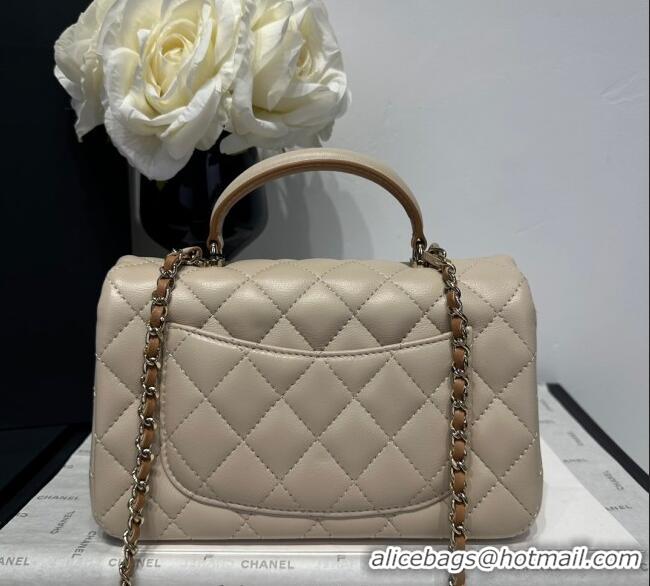 Big Discount Chanel Coco Bicolor Lambskin Mini Flap Bag with Top Handle AS2431 Beige/Brown 2025