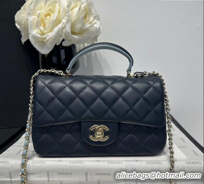 Buy Discount Chanel Coco Bicolor Lambskin Mini Flap Bag with Top Handle AS2431 Black/Blue 2025