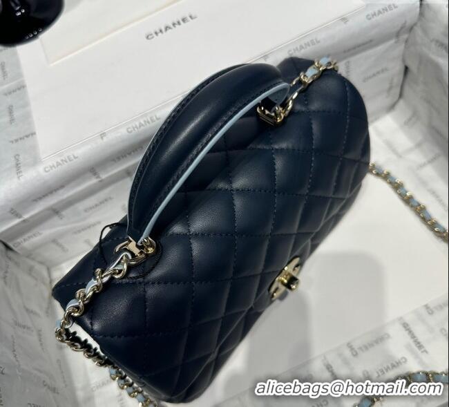 Buy Discount Chanel Coco Bicolor Lambskin Mini Flap Bag with Top Handle AS2431 Black/Blue 2025