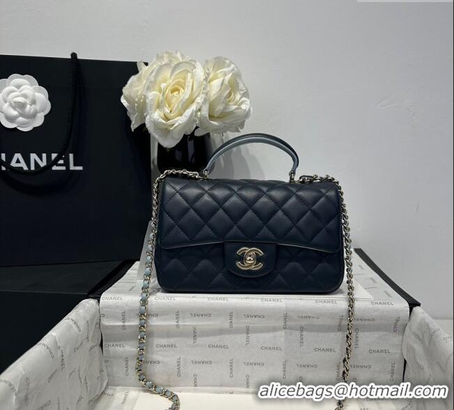 Buy Discount Chanel Coco Bicolor Lambskin Mini Flap Bag with Top Handle AS2431 Black/Blue 2025