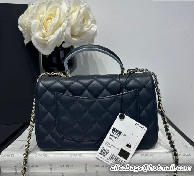 Buy Discount Chanel Coco Bicolor Lambskin Mini Flap Bag with Top Handle AS2431 Black/Blue 2025