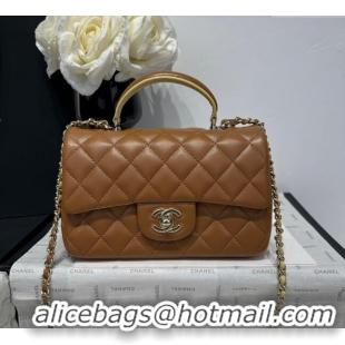 Sale Cheap Chanel Coco Bicolor Lambskin Mini Flap Bag with Top Handle AS2431 Brown/Yellow 2025