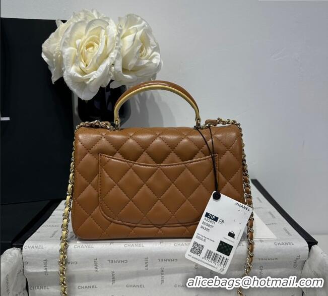 Sale Cheap Chanel Coco Bicolor Lambskin Mini Flap Bag with Top Handle AS2431 Brown/Yellow 2025