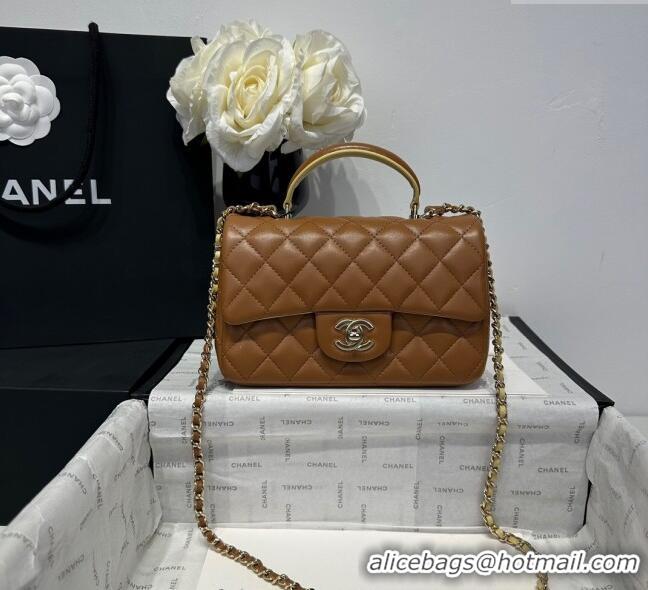 Sale Cheap Chanel Coco Bicolor Lambskin Mini Flap Bag with Top Handle AS2431 Brown/Yellow 2025