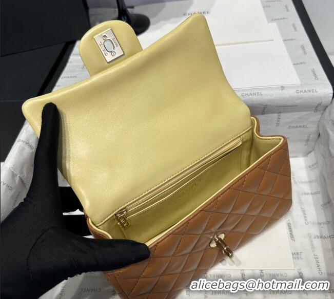 Sale Cheap Chanel Coco Bicolor Lambskin Mini Flap Bag with Top Handle AS2431 Brown/Yellow 2025