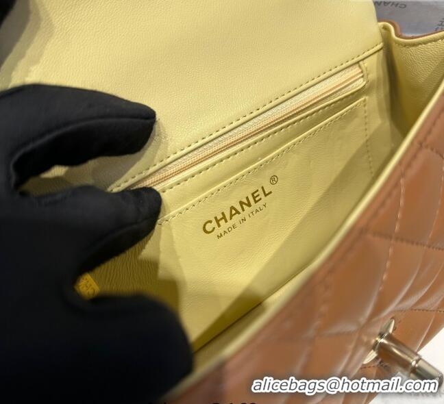 Sale Cheap Chanel Coco Bicolor Lambskin Mini Flap Bag with Top Handle AS2431 Brown/Yellow 2025