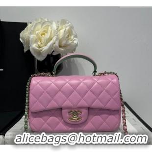 Buy Inexpensive Chanel Coco Bicolor Lambskin Mini Flap Bag with Top Handle AS2431 Pink/Green 2025