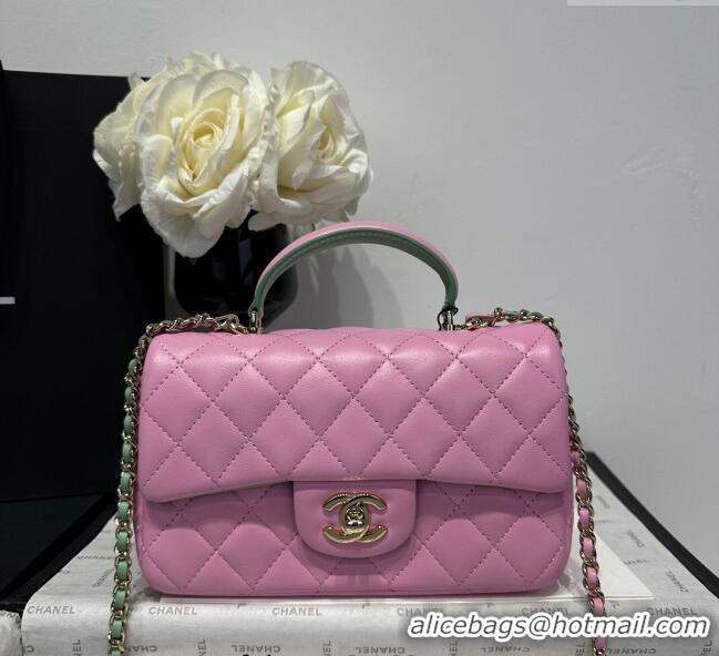 Buy Inexpensive Chanel Coco Bicolor Lambskin Mini Flap Bag with Top Handle AS2431 Pink/Green 2025