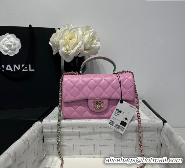 Buy Inexpensive Chanel Coco Bicolor Lambskin Mini Flap Bag with Top Handle AS2431 Pink/Green 2025