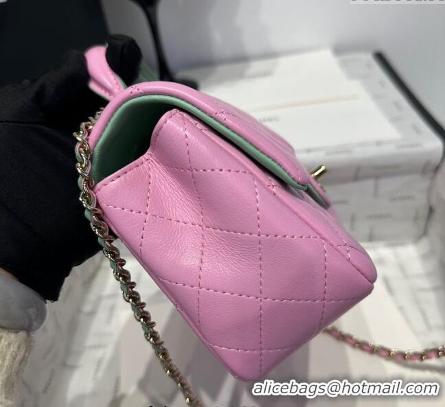 Buy Inexpensive Chanel Coco Bicolor Lambskin Mini Flap Bag with Top Handle AS2431 Pink/Green 2025