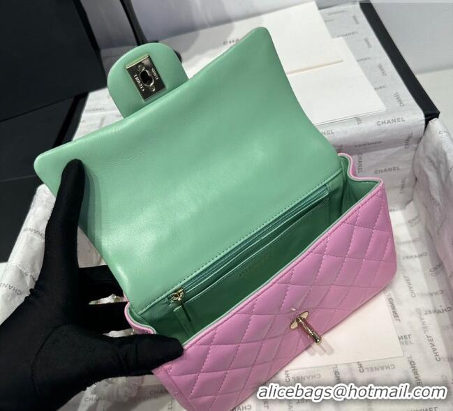 Buy Inexpensive Chanel Coco Bicolor Lambskin Mini Flap Bag with Top Handle AS2431 Pink/Green 2025