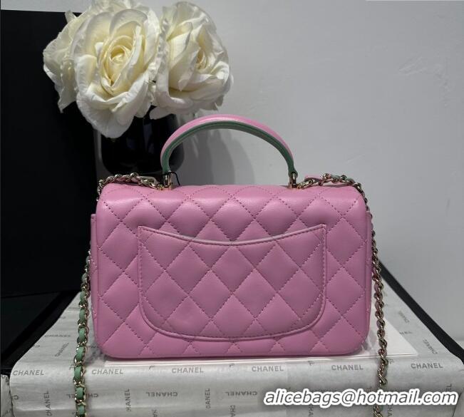 Buy Inexpensive Chanel Coco Bicolor Lambskin Mini Flap Bag with Top Handle AS2431 Pink/Green 2025