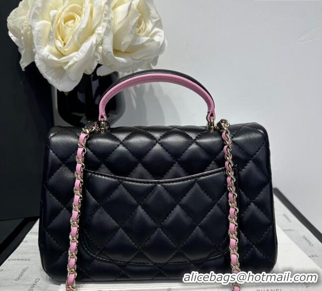 Good Product Chanel Coco Bicolor Lambskin Mini Flap Bag with Top Handle AS2431 Black/Pink 2025