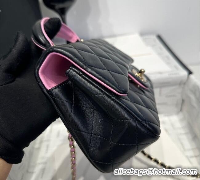 Good Product Chanel Coco Bicolor Lambskin Mini Flap Bag with Top Handle AS2431 Black/Pink 2025