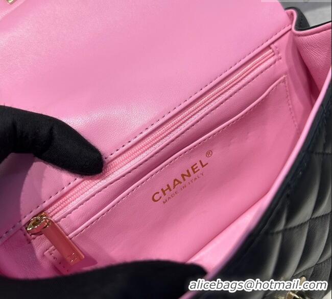 Good Product Chanel Coco Bicolor Lambskin Mini Flap Bag with Top Handle AS2431 Black/Pink 2025