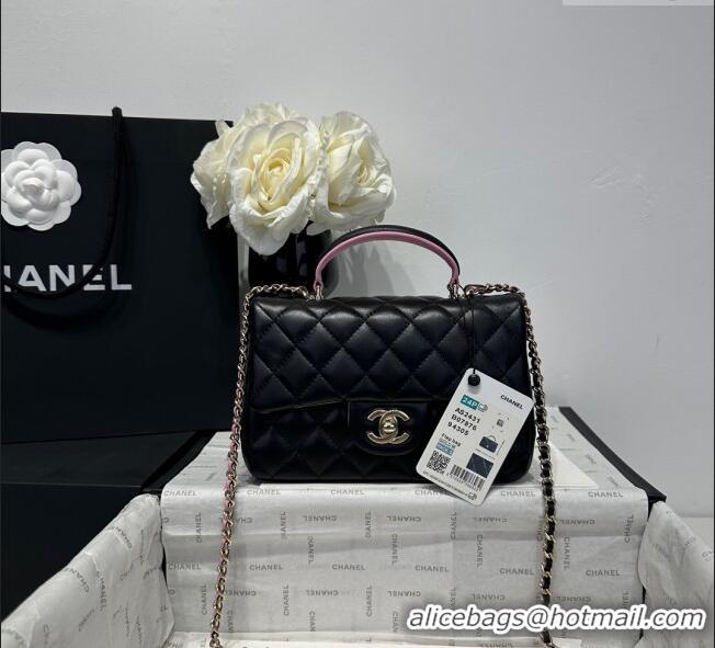 Good Product Chanel Coco Bicolor Lambskin Mini Flap Bag with Top Handle AS2431 Black/Pink 2025