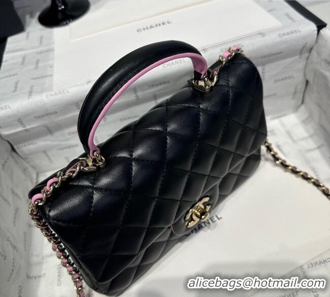 Good Product Chanel Coco Bicolor Lambskin Mini Flap Bag with Top Handle AS2431 Black/Pink 2025